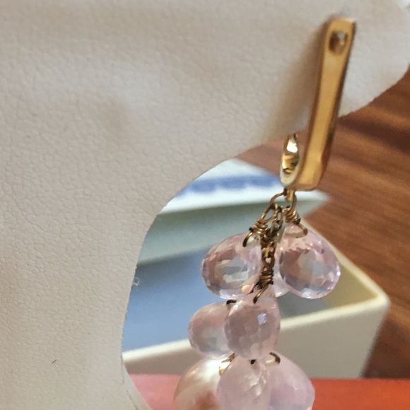 Rose Quartz Pearl Dangle Earrings - Picture 2 of 3